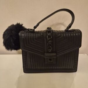 Aldo Black Quilted Satchel with Pom Pom